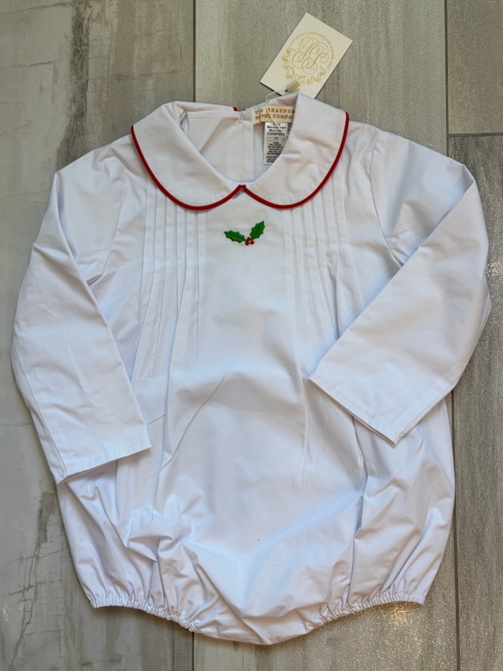 NWT TBBC Classic White Long Sleeve Embroidered Boone Bubble Romper Boys 2T